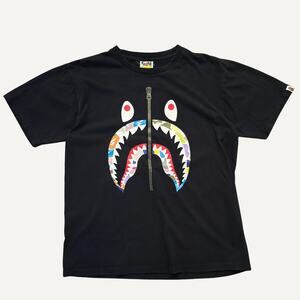 BAPE A Bathing Ape Multicolor Camo Shark Tee Black Sz Large